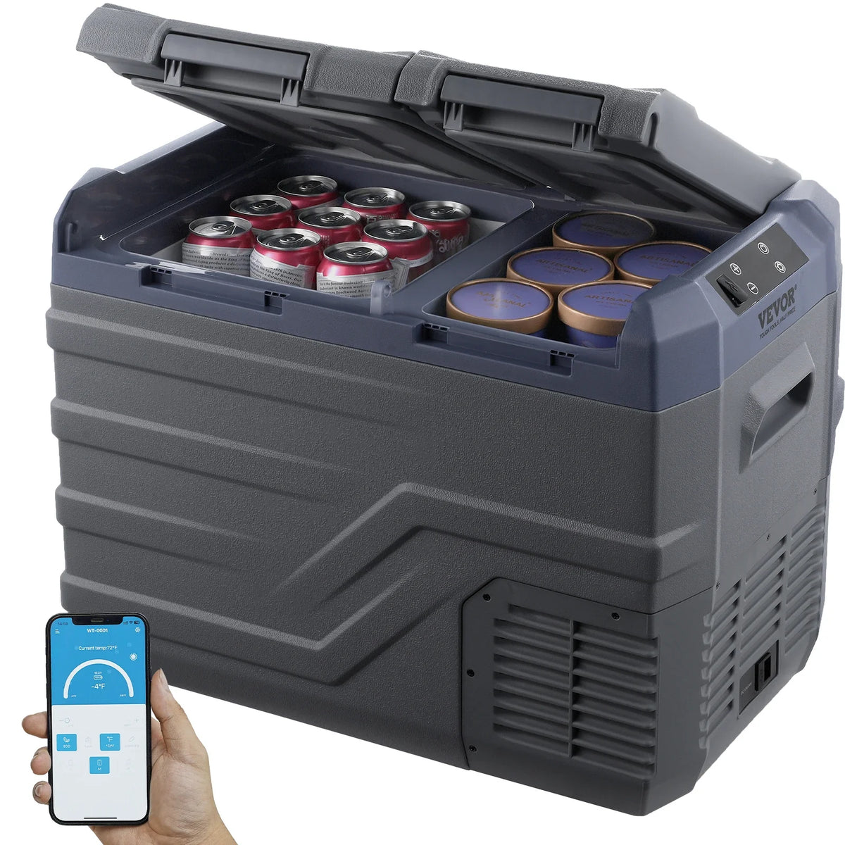 32L Car Refrigerator, 12V Car Fridge,Dual Zone Portable Freezer,-4℉-68℉ Range, 12/24V DC and 100-240V AC Compressor Cooler