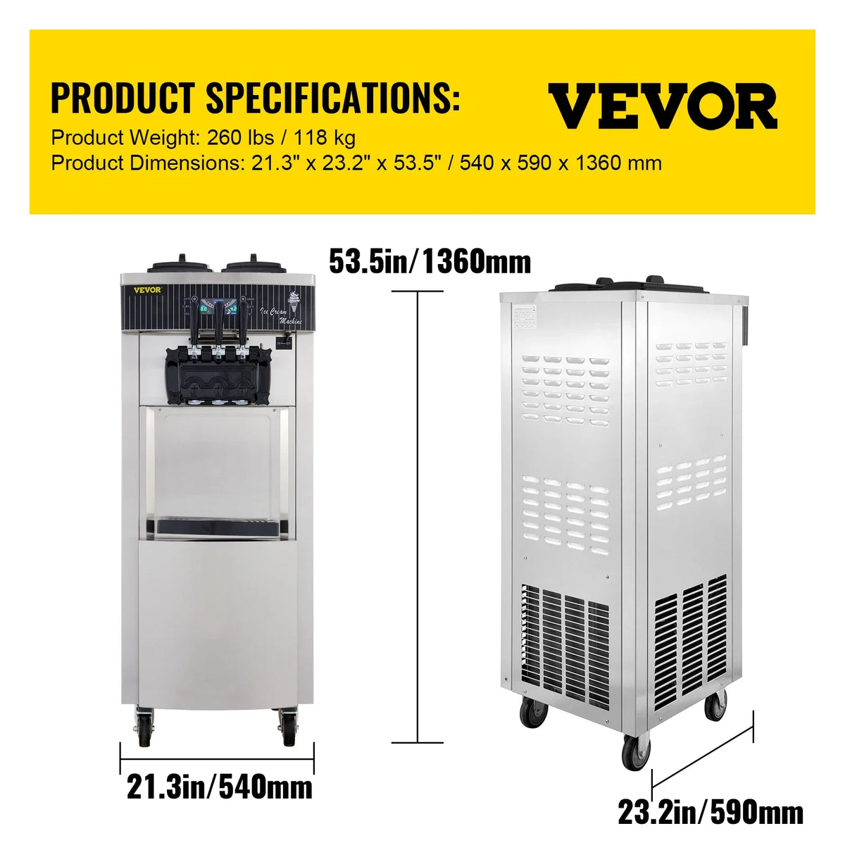2200W Commercial Soft Ice Cream Machine 3 Flavors 5.3-7.4 Gal/H PreCooling at Night Auto Clean LCD Panel for Restaurants