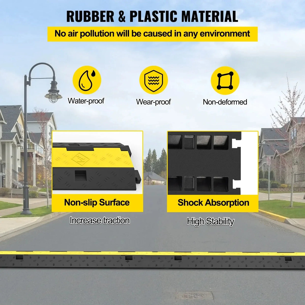 Cable Protector 2 Channels 3/5 PCS Traffic Ramp Wire Cable Cover Cord Guard Speed Bump Protecting Wires Getting Damaged
