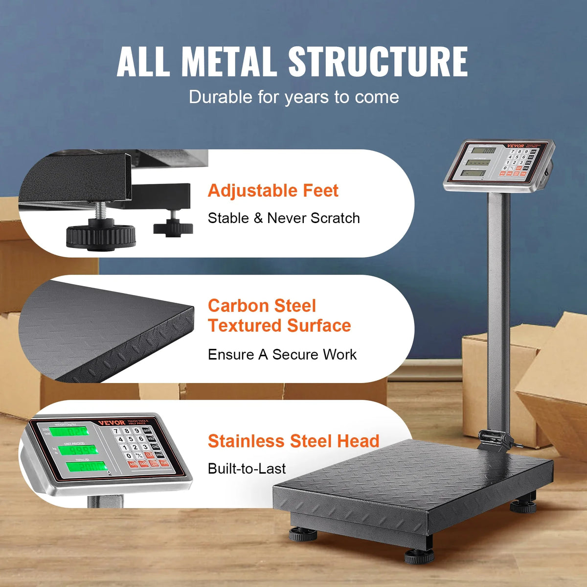 Computing Digital Platform Scale  660 lbs Load with LB/KG, Tare, Price Calculator, Stainless Steel High-Definition Display
