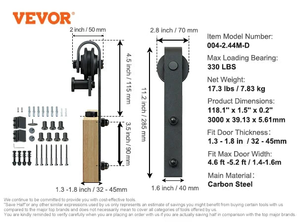 8/10FT Sliding Barn Door Hardware Kit 330LBS Heavy Duty Barn Door Track Kit for Doors with Smooth & Silent Pulley