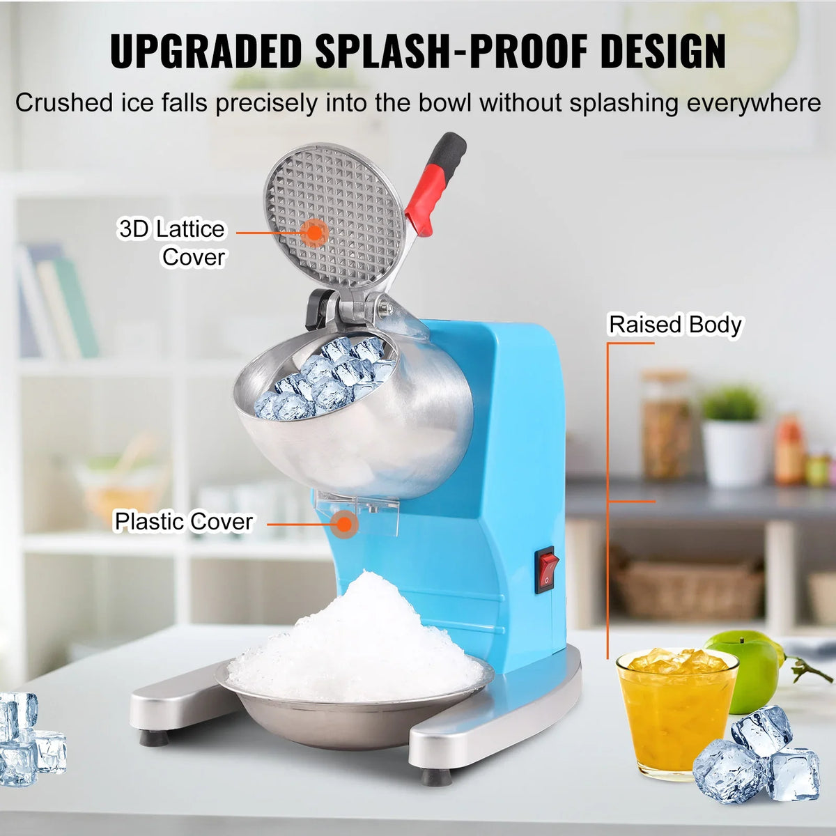 Ice Crushers Machine 220lbs Per Hour Electric Snow Cone Maker 4 Blades 300W Ice Shaver Machine for Home and Commercial Use