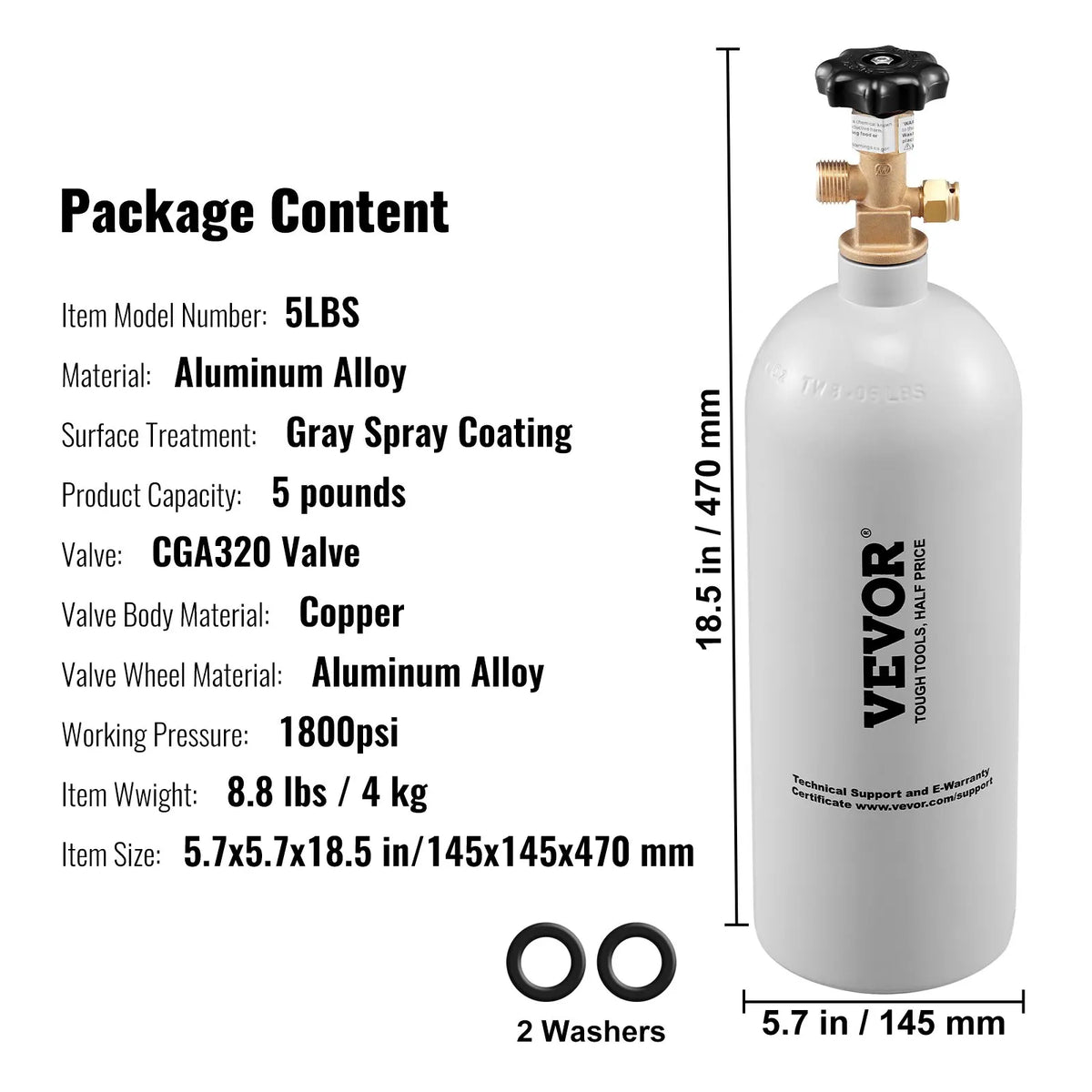 5 Lbs CO2 Tank Aluminum Gas Cylinder, Brand New CO2 Cylinder with Gray Spray Coating, CO2 Tank with CGA320 Valve
