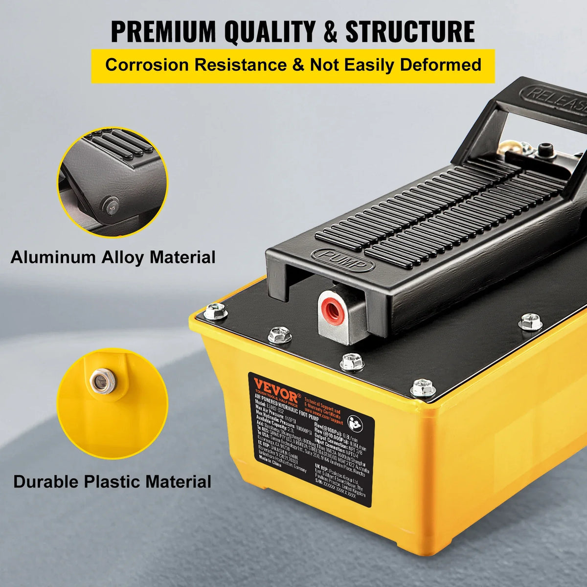 2.3L Fuel Tank 10000 PSI Air Hydraulic Foot Pump Single Acting with 200cm Oil Pipe & Spray Gun for Auto Repair Oil Rigging