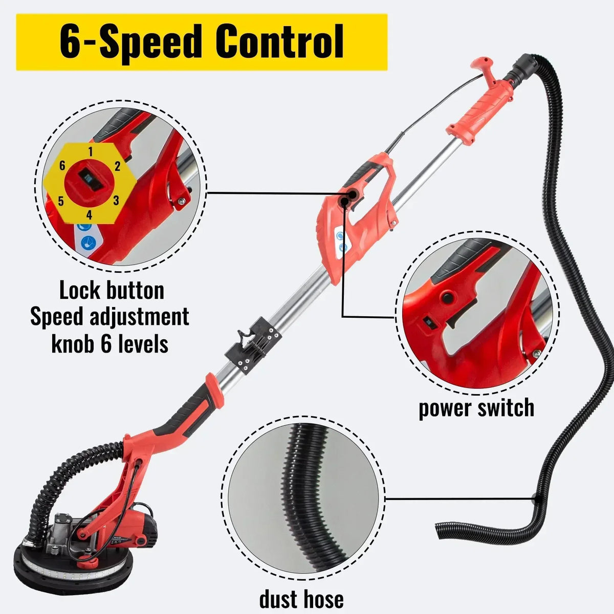 Electric Drywall Polishing Sander 750W Polishing Machine Extendable With LED Strip Light Foldable Electric Drywall Sander