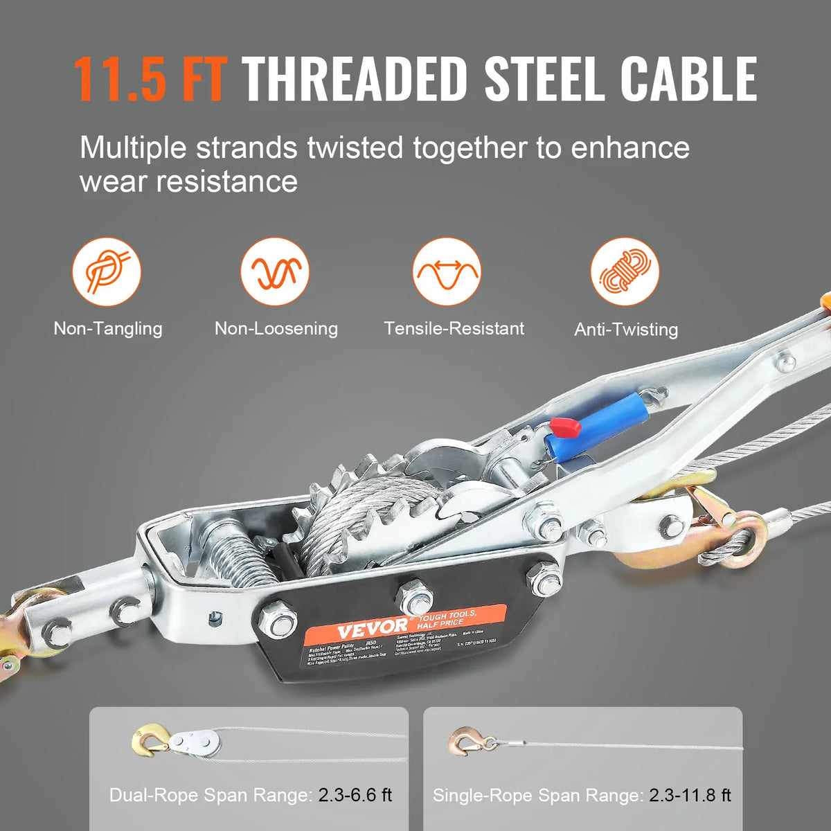 Come Along Winch, 5 Ton Pulling Capacity, 11.5 ft Steel Cable,Automotive Hoist Cable Puller Ideal for Vehicle Rescue