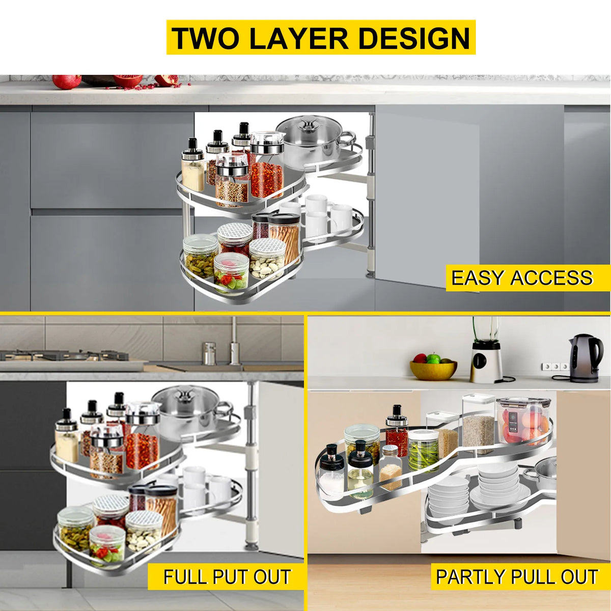 Swing Left/Right Blind Corner Cabinet Pull Out for 36 inch Cabinet, 2 Tier Swing Tray Blind Kitchen Cabinet, Soft Close