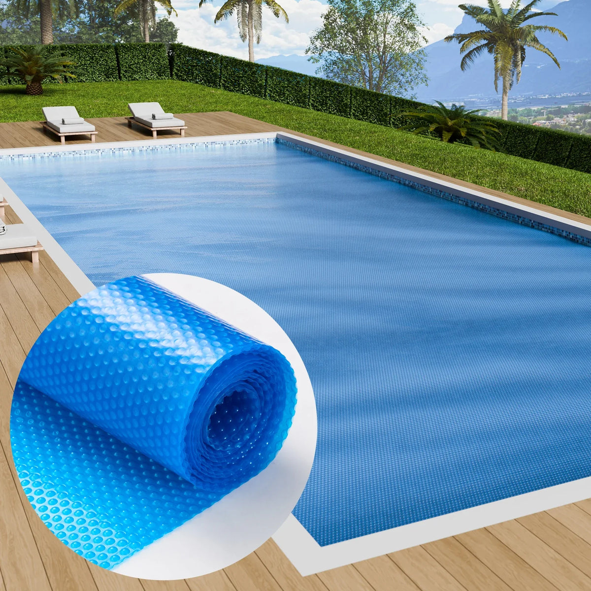 Solar Pool Cover 24 x 12 ft Rectangle Solar Blanket for Pools, Inground Above Ground Swimming Pool Solar Cover
