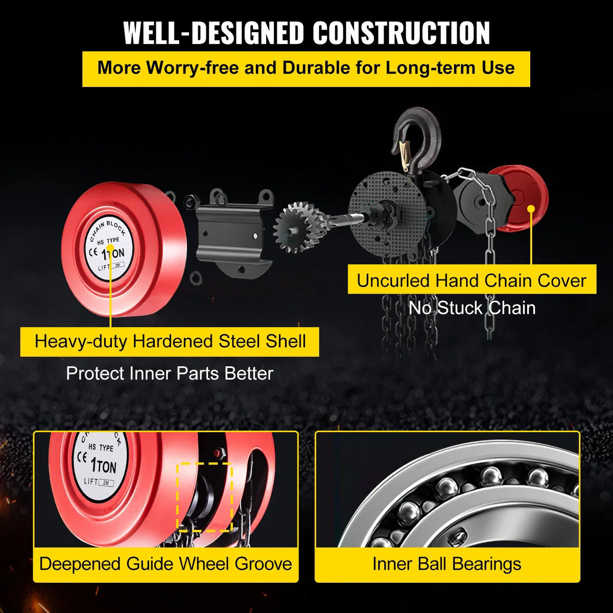 Hand Chain Hoist, 2200 lbs /1 Ton Capacity Chain Block,Manual Hand Chain Block, w/ Industrial-Grade Steel Construction
