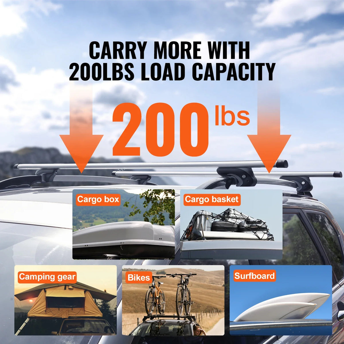 Universal Roof Rack Cross Bars, 54" Aluminum Roof Rack Crossbars,Fit Existing Raised Side Rail w/Gap,200 lbs Load Capacity