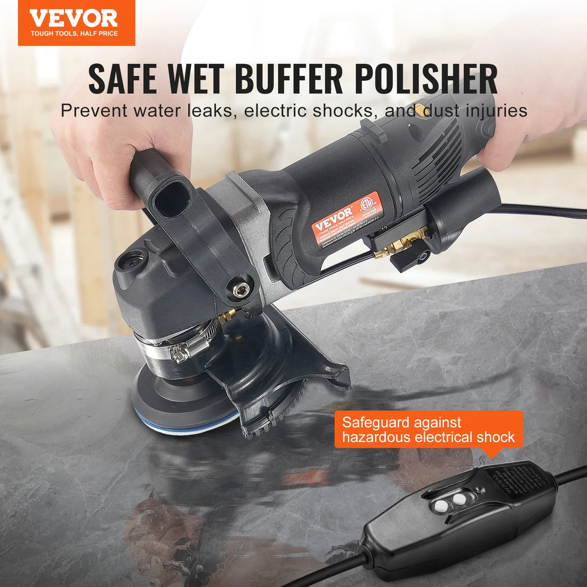 Wet Polisher 800W 4" Concrete Grinder Wet Grinder Machine for Marble/Rock/Tile with 6 Variable Speed and 7 Polishing Kits