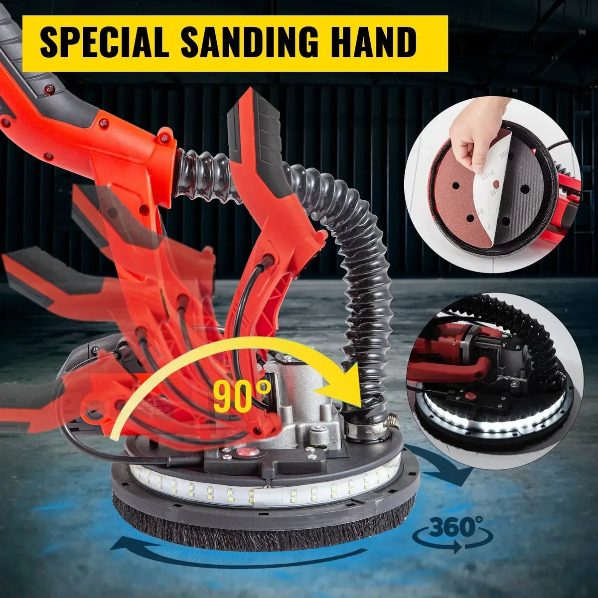 Electric Drywall Polishing Sander 750W Polishing Machine Extendable With LED Strip Light Foldable Electric Drywall Sander