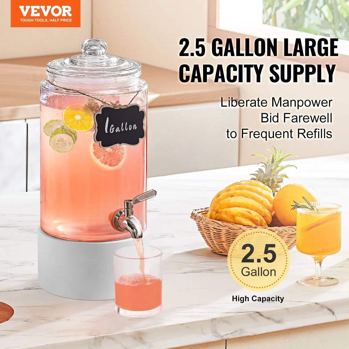 Beverage Dispenser Container,1/2 Gallon Drink Dispensers for Parties,Glass Juice Dispenser with Stainless Steel Spigot