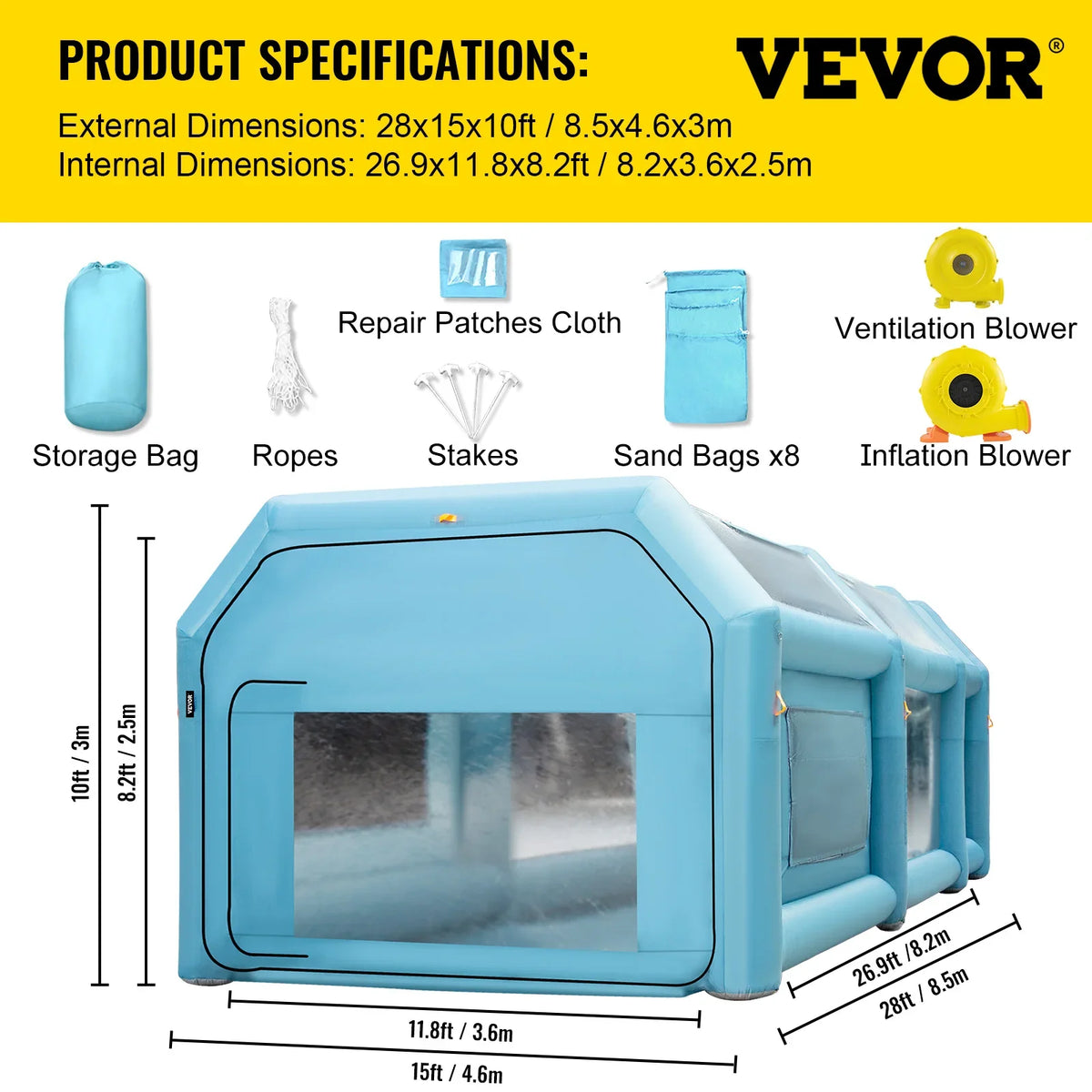 Portable Inflatable Paint Booth, 26x13x10ft Inflatable Spray Booth, with Air Filter System & 2 Blowers, Car Parking Gara