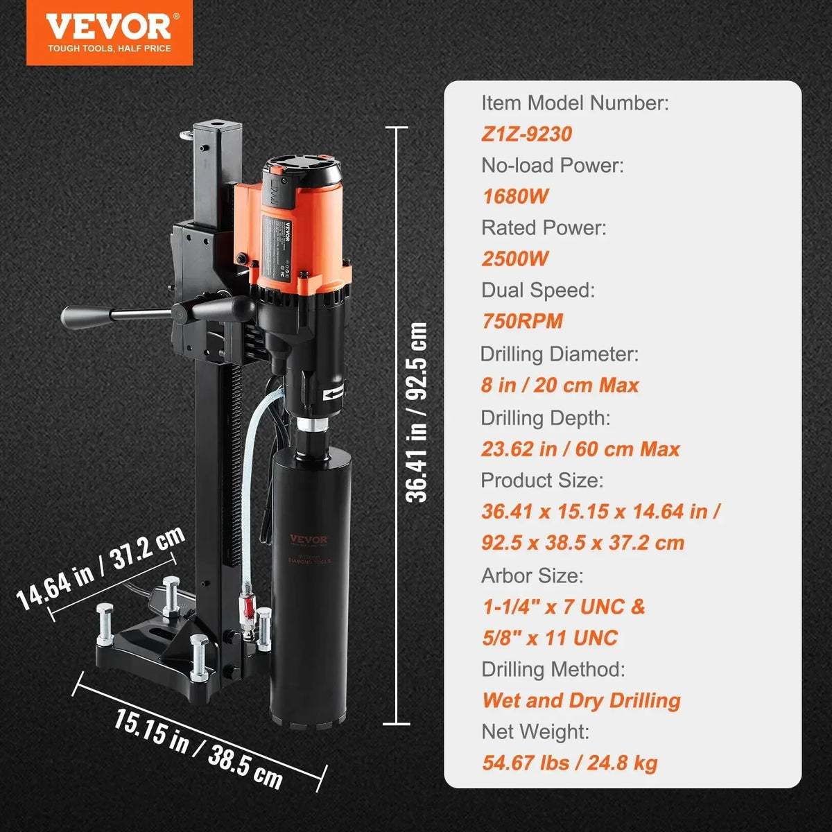 3200W 750RPM Wet/Dry Diamond Core Drill Machine Concrete Core Drill Rig Stand Industrial Wet Electric Core Drilling Machin