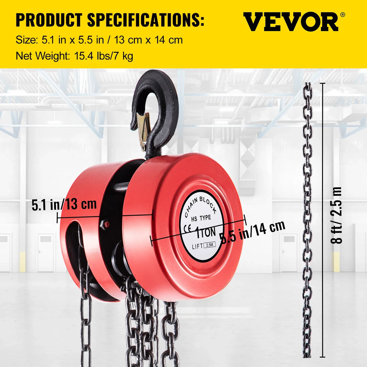 Hand Chain Hoist, 2200 lbs /1 Ton Capacity Chain Block,Manual Hand Chain Block, w/ Industrial-Grade Steel Construction