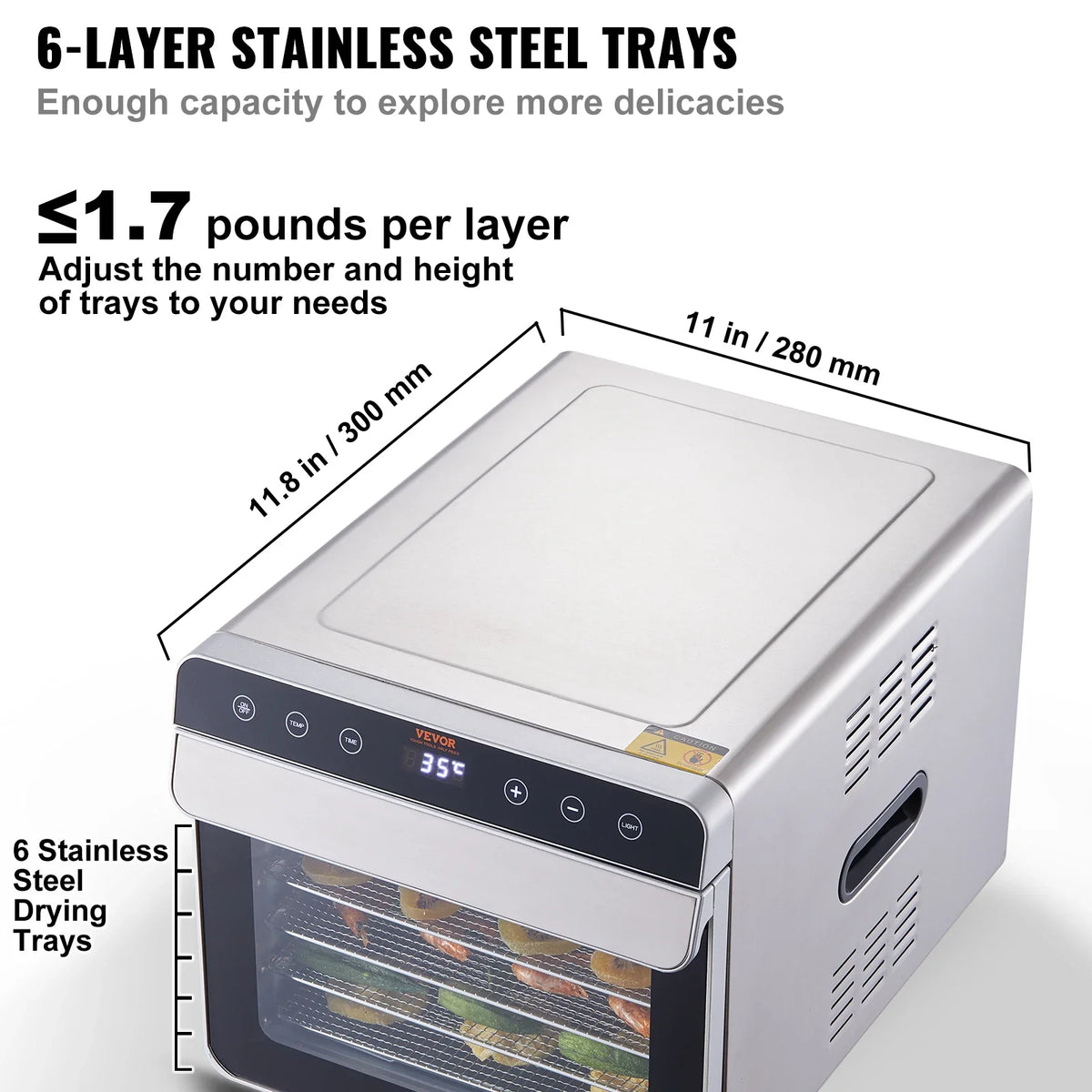 Food Dehydrator Machine 700W With Digital Timer Temperature Control 6 Trays Food Dehydrated Dryer for Jerky, Herb