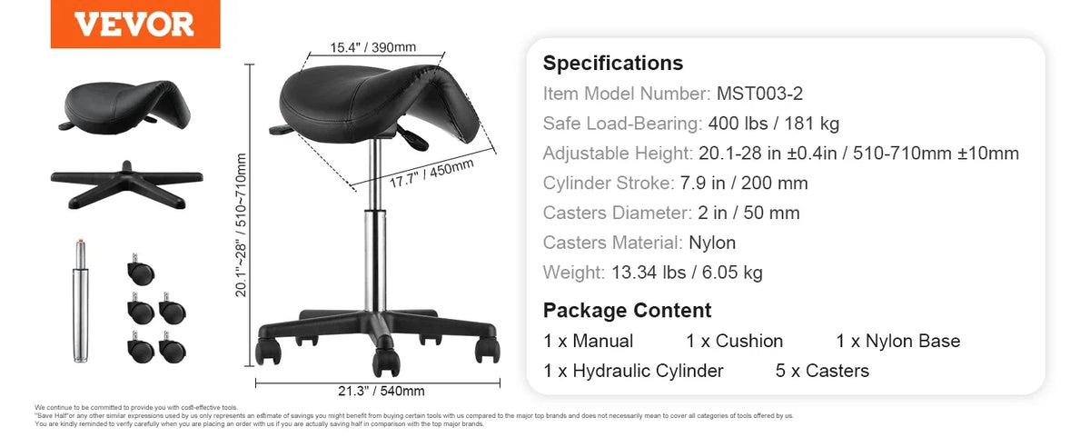 Ergonomic Saddle Stool with 5 Swivel Casters 360° Rotation 20.1-28 in Height Adjustable Round Stool for Bar Salon Office