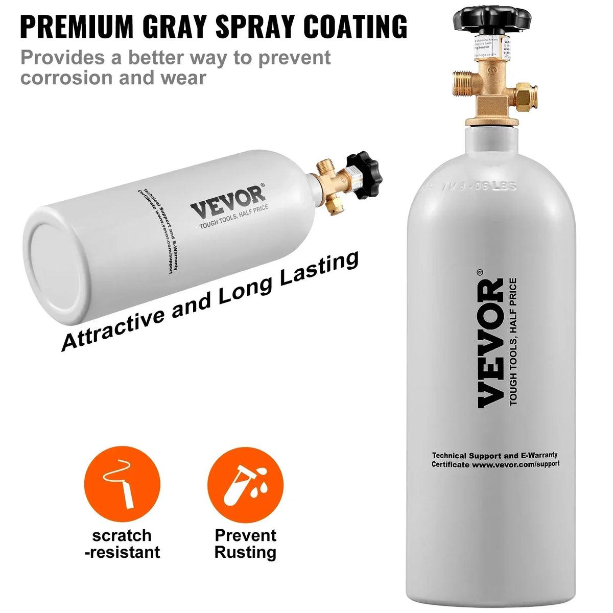 5Lbs CO2 Tank Aluminum Gas Cylinder Brand New CO2 Cylinder with Gray Spray Coating CO2 Tank with CGA320 Valve