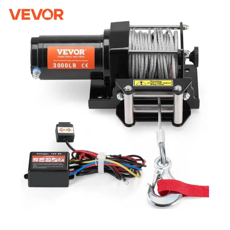 3000lbs ATV/UTV Electric Winch 12V DC Steel Rope Winch with  39 ft Cable Roller Wired Remote Control for Towing Off-Road
