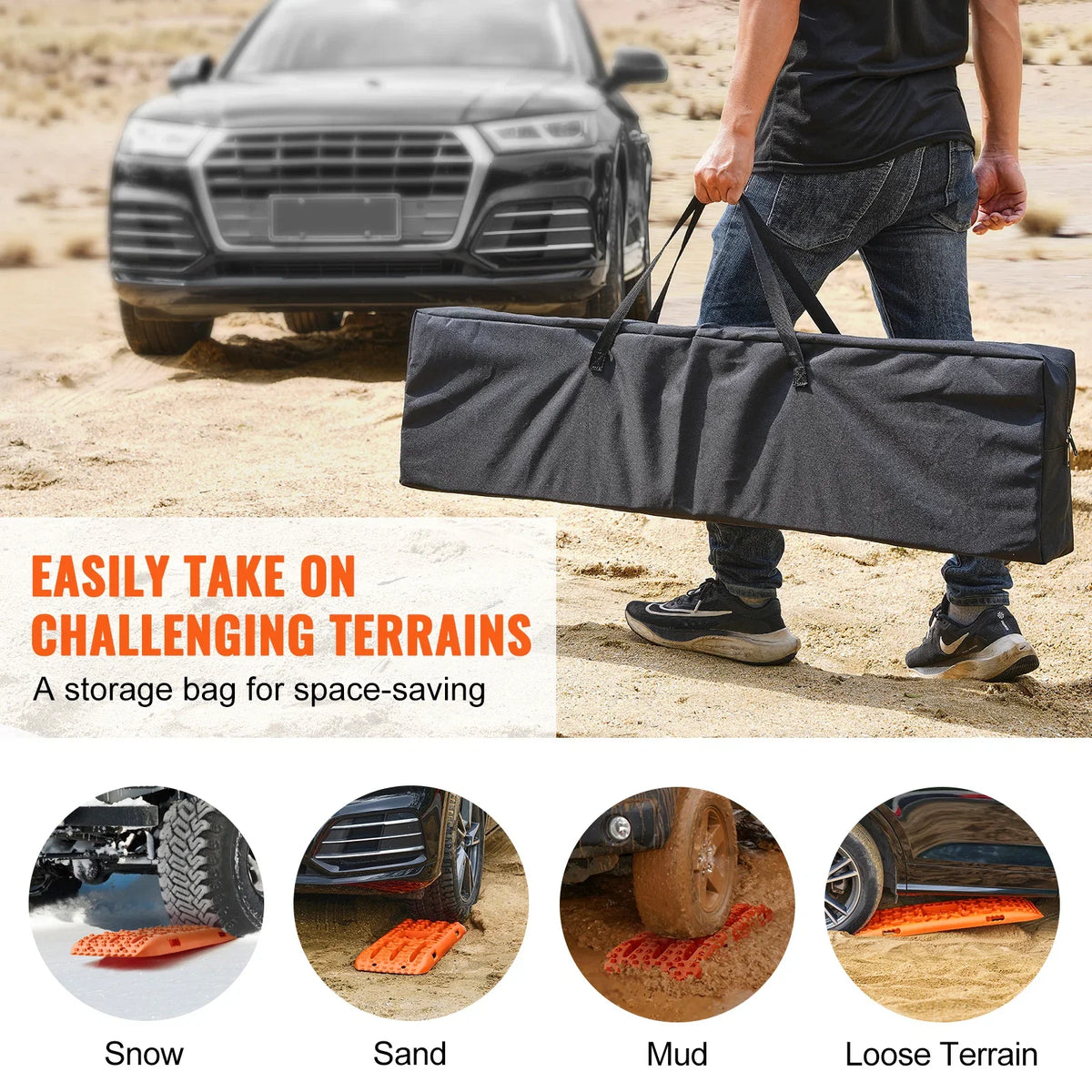 10TON Traction Boards with PP Material Recovery Boards for Off-road Vehicles/Cars/Pickups/SUVs/RVs Pair Tire Traction Mats