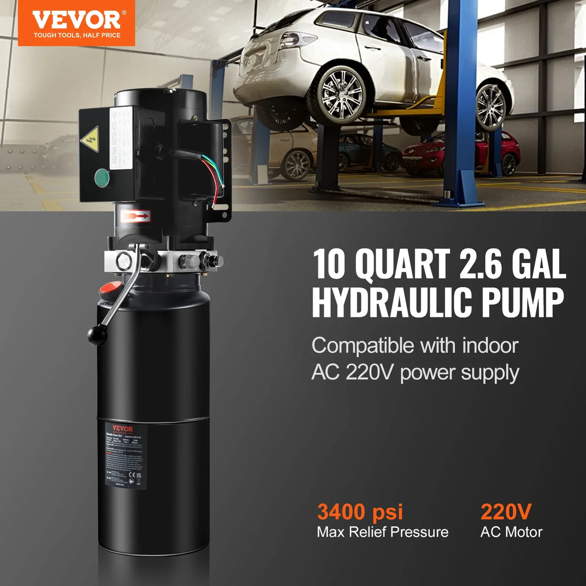 Hydraulic Pump AC 220V Single-Acting 1.7 GPM Flow Rate 3200 PSI Max Relief Pressure for Dump Trailer Car Lifting