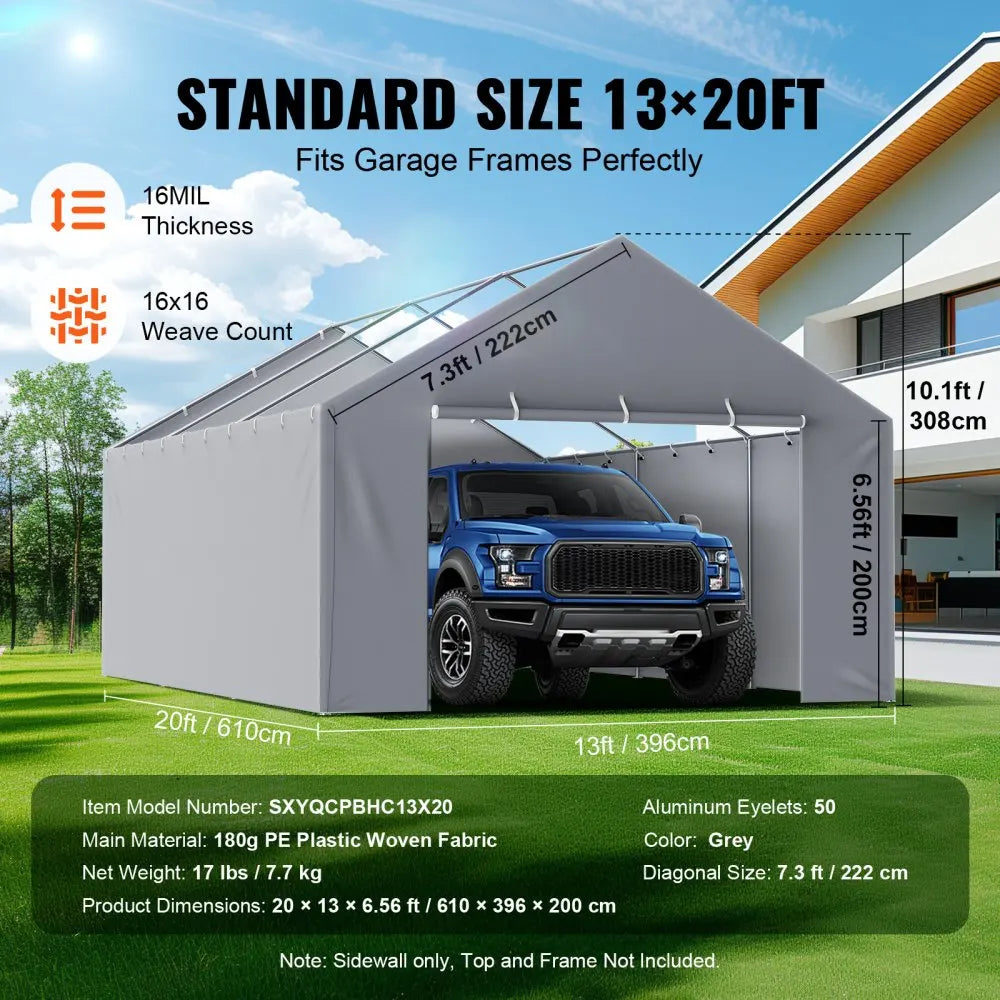 Carport Replacement Canopy Cover Side WallGarage Tent Shelter Tarp Heavy-Duty Waterproof   UV Protected