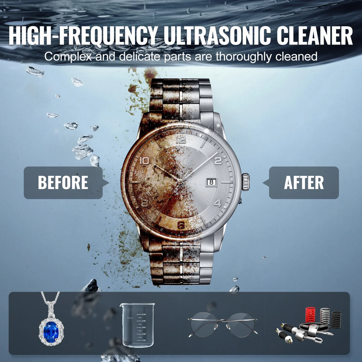 6L Ultrasonic Cleaner with Heater Timer & Basket, Professional Digital Sonic Cavitation Machine, 180W Cleaning Machine