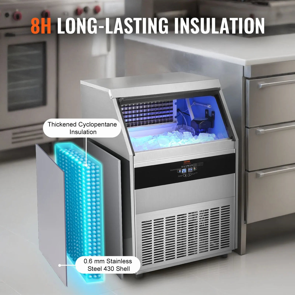 Commercial Ice Maker,Ice Maker Machine,160 Ice Cubes in 12-15 Minutes,Freestanding Cabinet Ice Maker with  LED Display ﻿