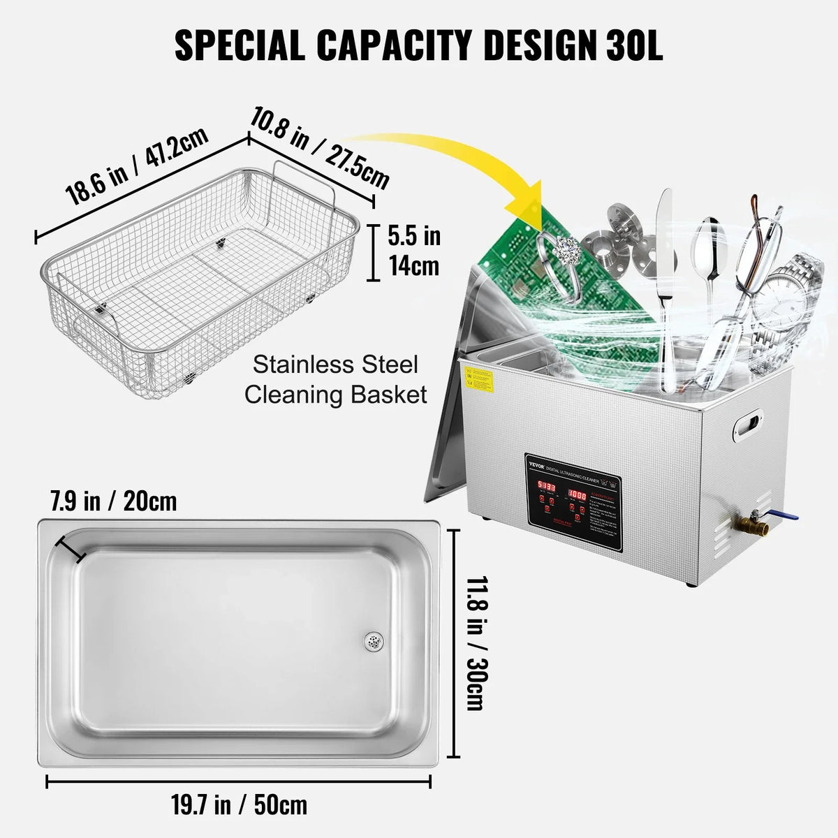 Ultrasonic Cleaner w/ Digital Timer & Heater,Professional Ultra Sonic Jewelry Cleaner,Stainless Steel Heated Clean Machine