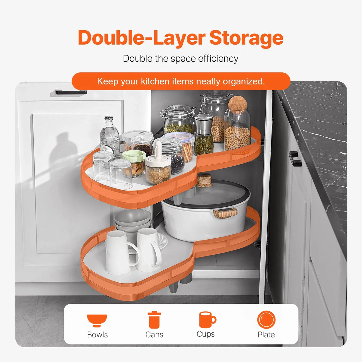 Swing Left Blind Corner Cabinet, Pull Out Organizer for 36 inch Width Blind Cabinet, 2 Tier Height Adjustable Swing Tray