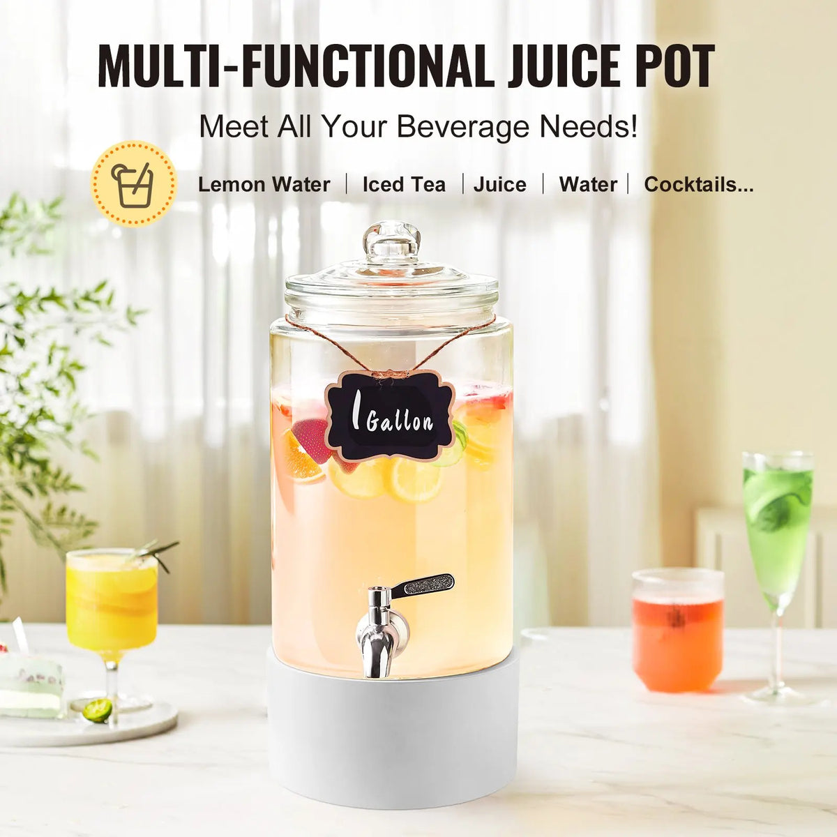 Beverage Dispenser Container,1/2 Gallon Drink Dispensers for Parties,Glass Juice Dispenser with Stainless Steel Spigot