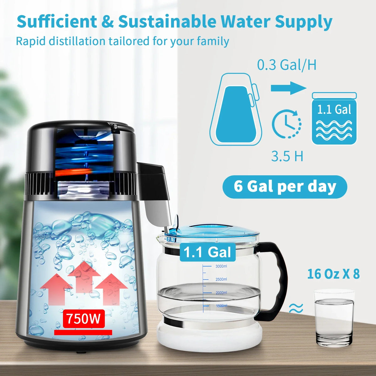 4L Water Distiller Purifier Filter 1 L/H Distilling Speed Dispenser Drinking Bottle Softener Touch Screen Home Appliance