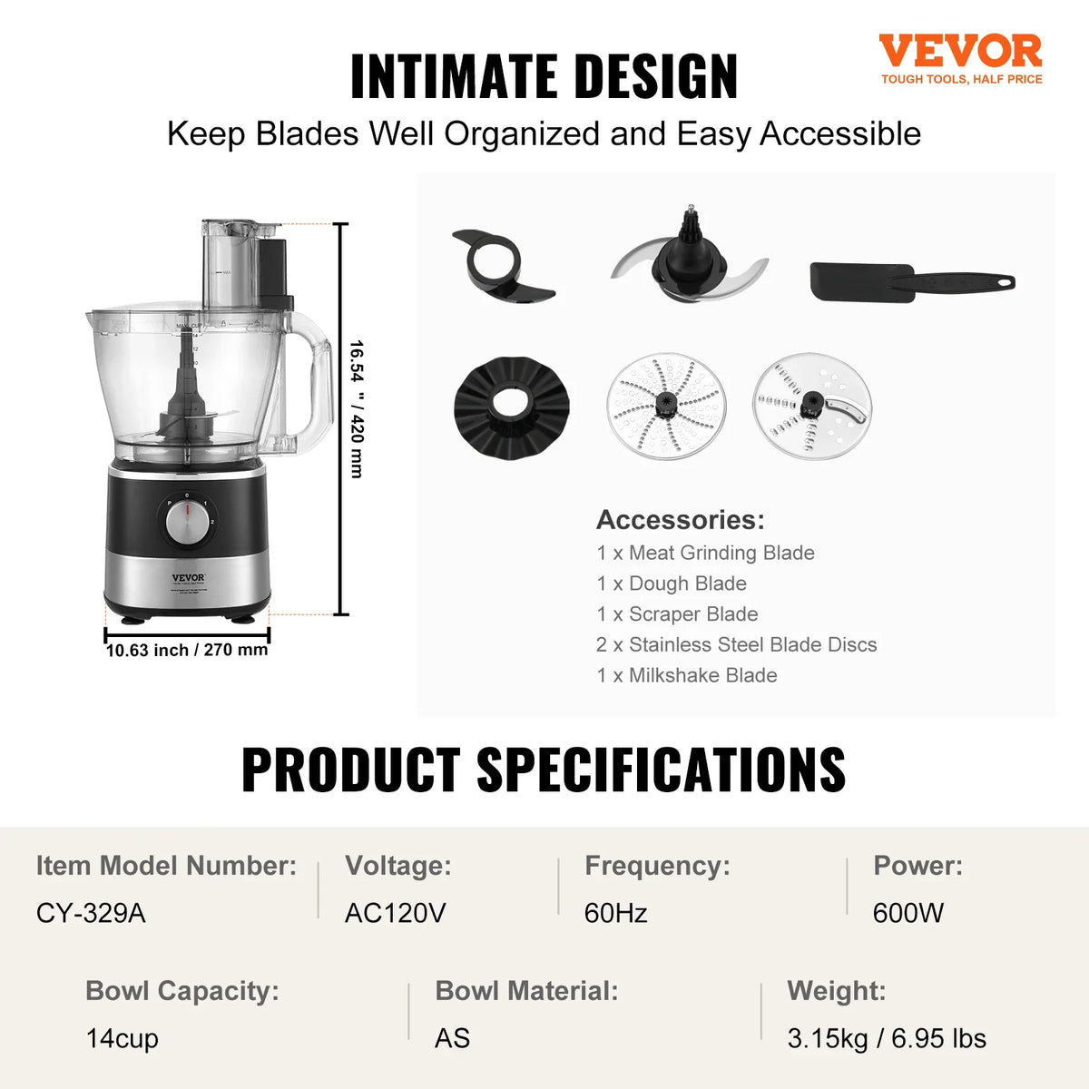 Food Processor,600W Stainless Steel Blade Professional Electric Food Chopper, Easy Assembly & Clean,for Chopping, Mixing