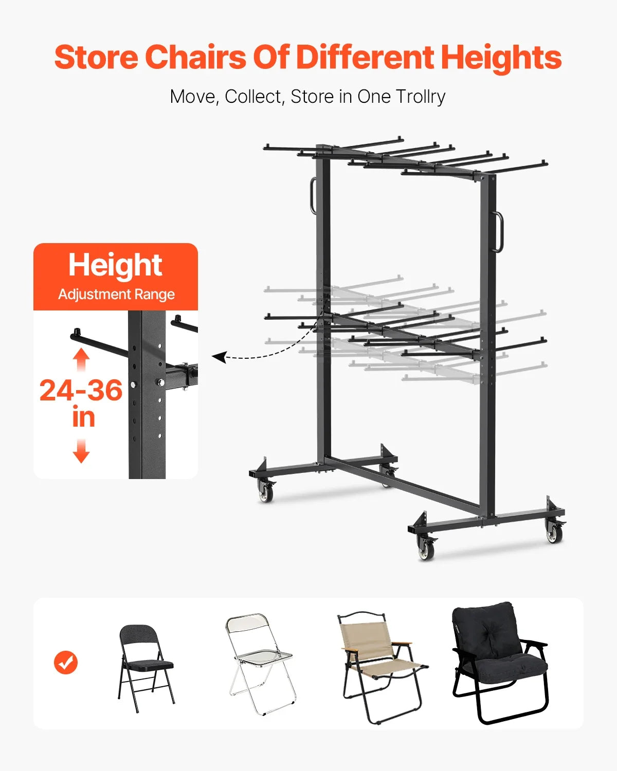 Folding Chair Rack, 800LBS Capacity,Heavy-duty Chair Cart for 84 Chairs/12 Tables+42 Chairs,Dual-layer Chair Storage Dolly