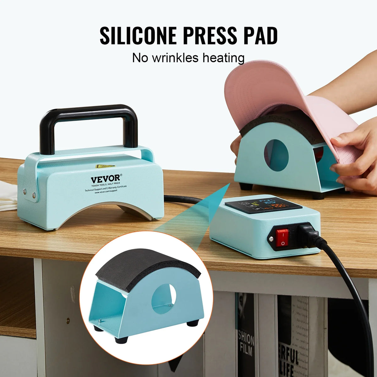 Hat Press Machine Mini Hat Heat Press with Integrated Control Panel 5.9x3.15 inch Curved Heating Plate, Automatic Shut-Off