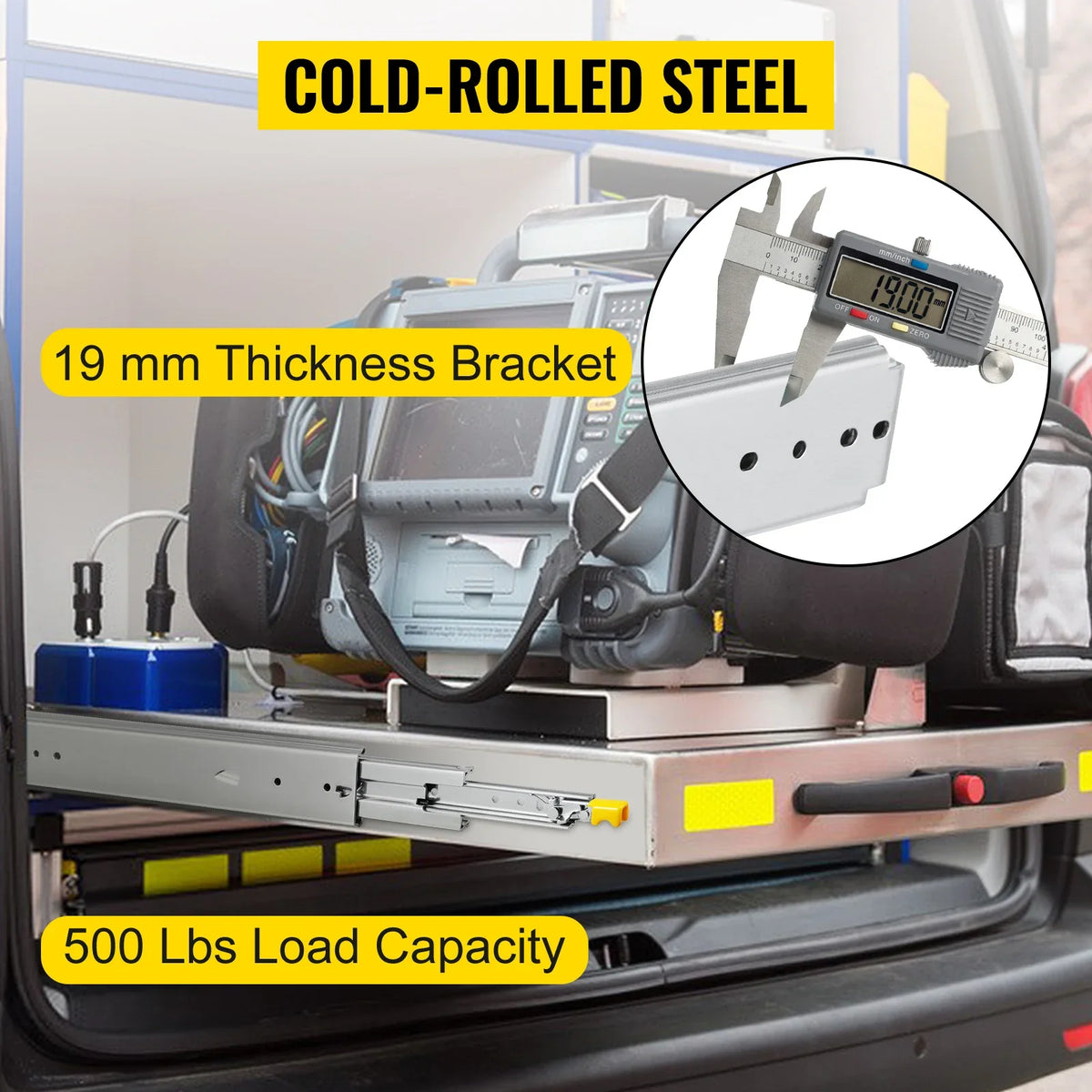 Locking 18"-60" Slides Bearing 500LBS Heavy Duty Drawer Slides 3-Fold Guide Rail Full Extension Ball Industrial 76mm Width