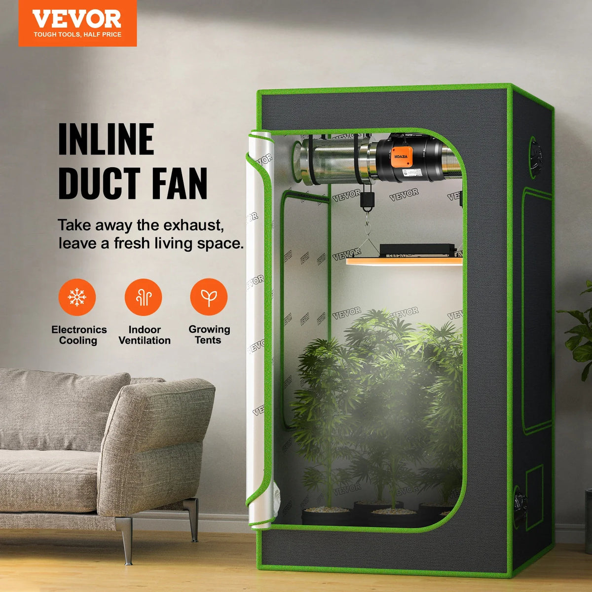 Inline Duct Fan with Temperature Humidity Controller Quiet EC-motor Ventilation Exhaust Fan for Cooling Booster Grow Tents