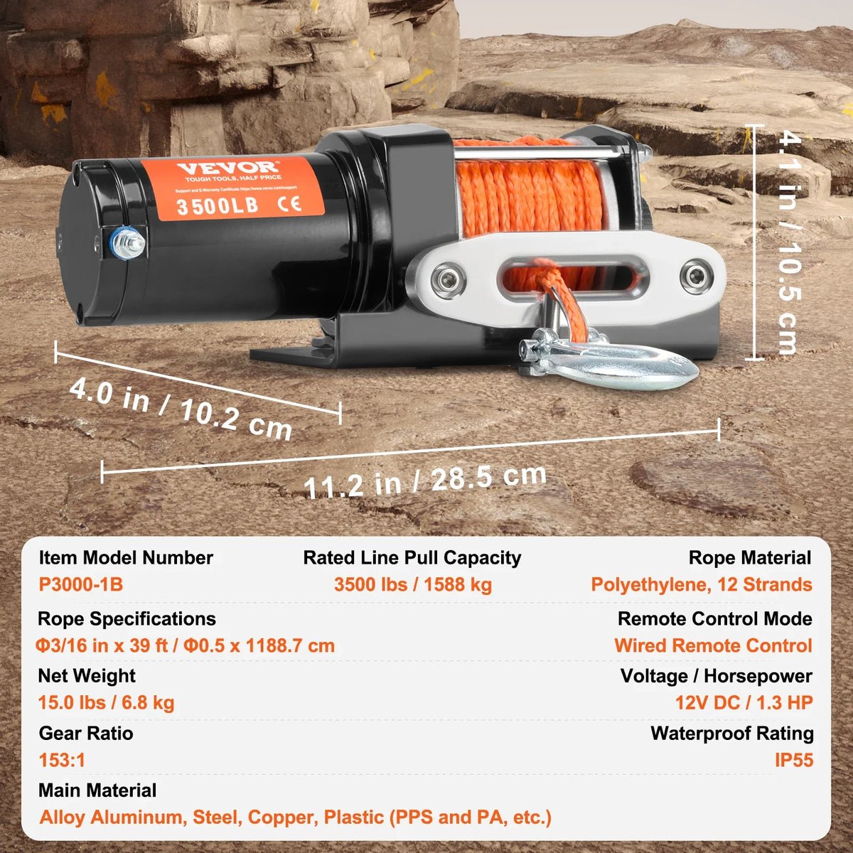 Electric Winch, 3000/3500 lb Line Pull Capacity, 12V DC ATV/UTV Winch , IP55 Waterproof for Towing UTV ATV Off-Road