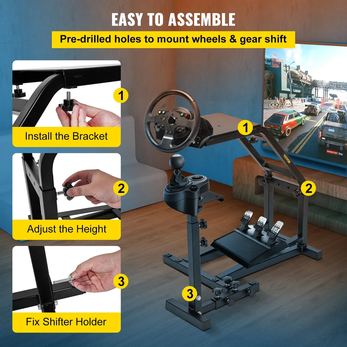 Racing Simulator Cockpit Height Adjustable Racing Wheel Stand with fit for Logitech G25, G27, G29, G920