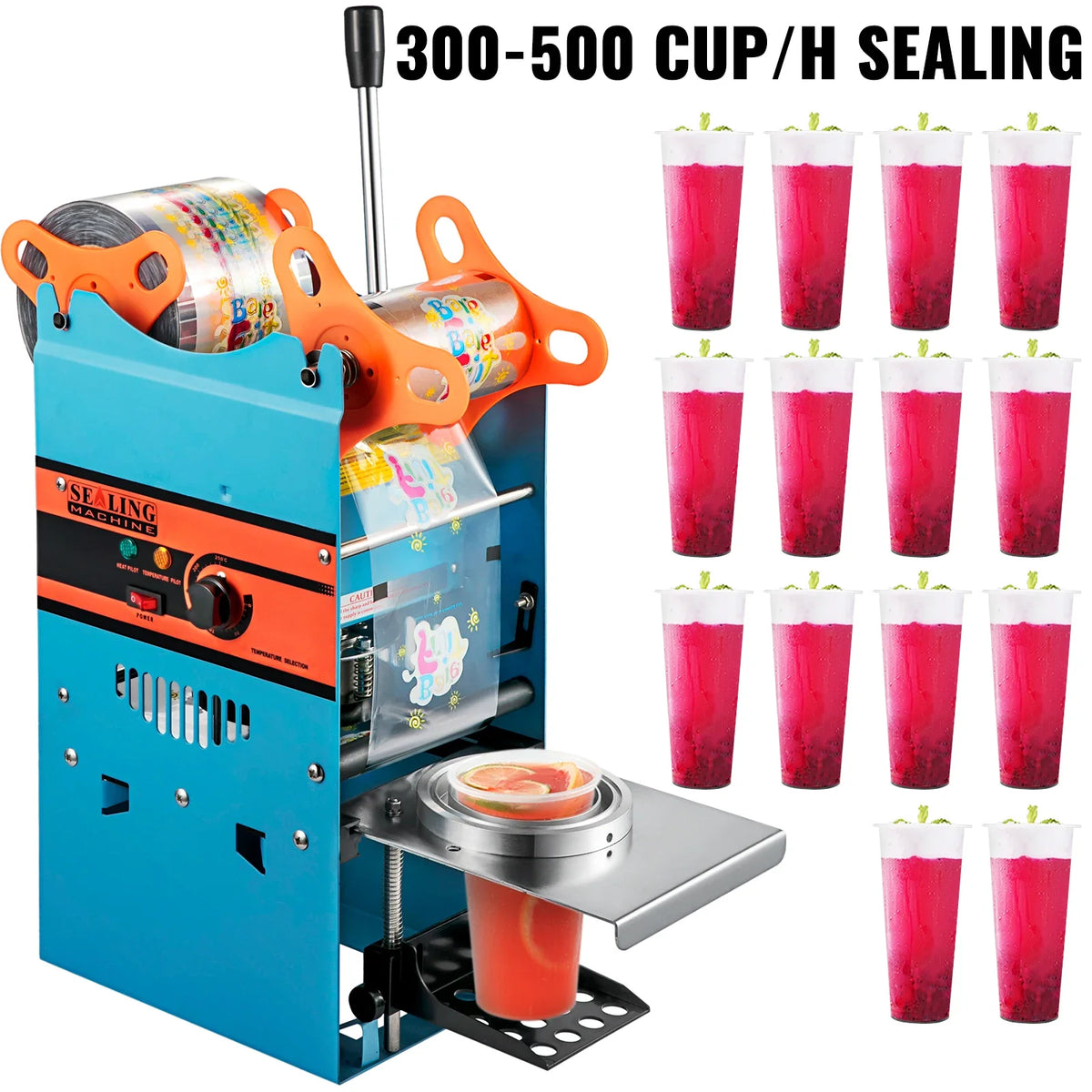 Manual Cup Sealing Machine 300-500 Cups/Hour Accurate Control Panel Heavy Duty for 90/95 MM Diameter Drinks Cup Sealer