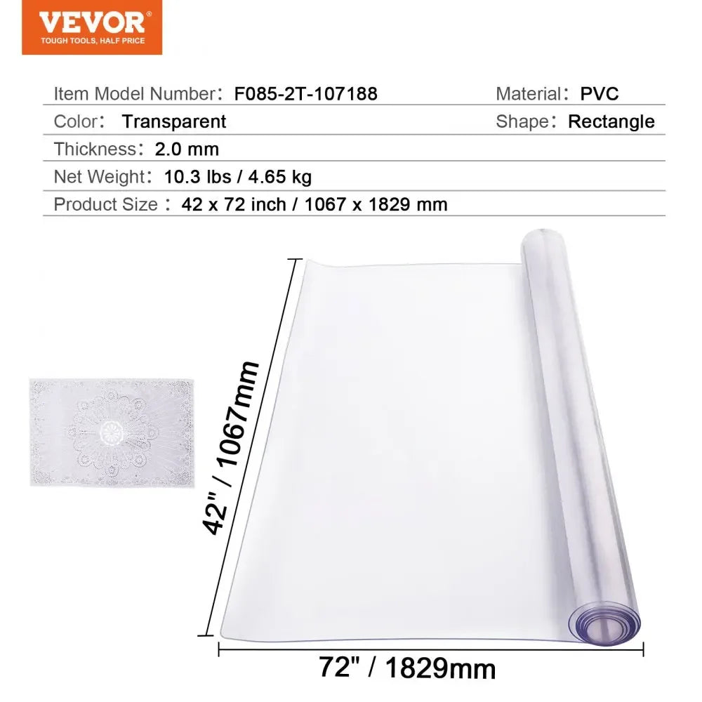 Plastic Table Cover  Thick Clear Table Protector, Rectangle PVC Desk Mat, Waterproof & Easy Cleaning Desk Pad Tablecloth