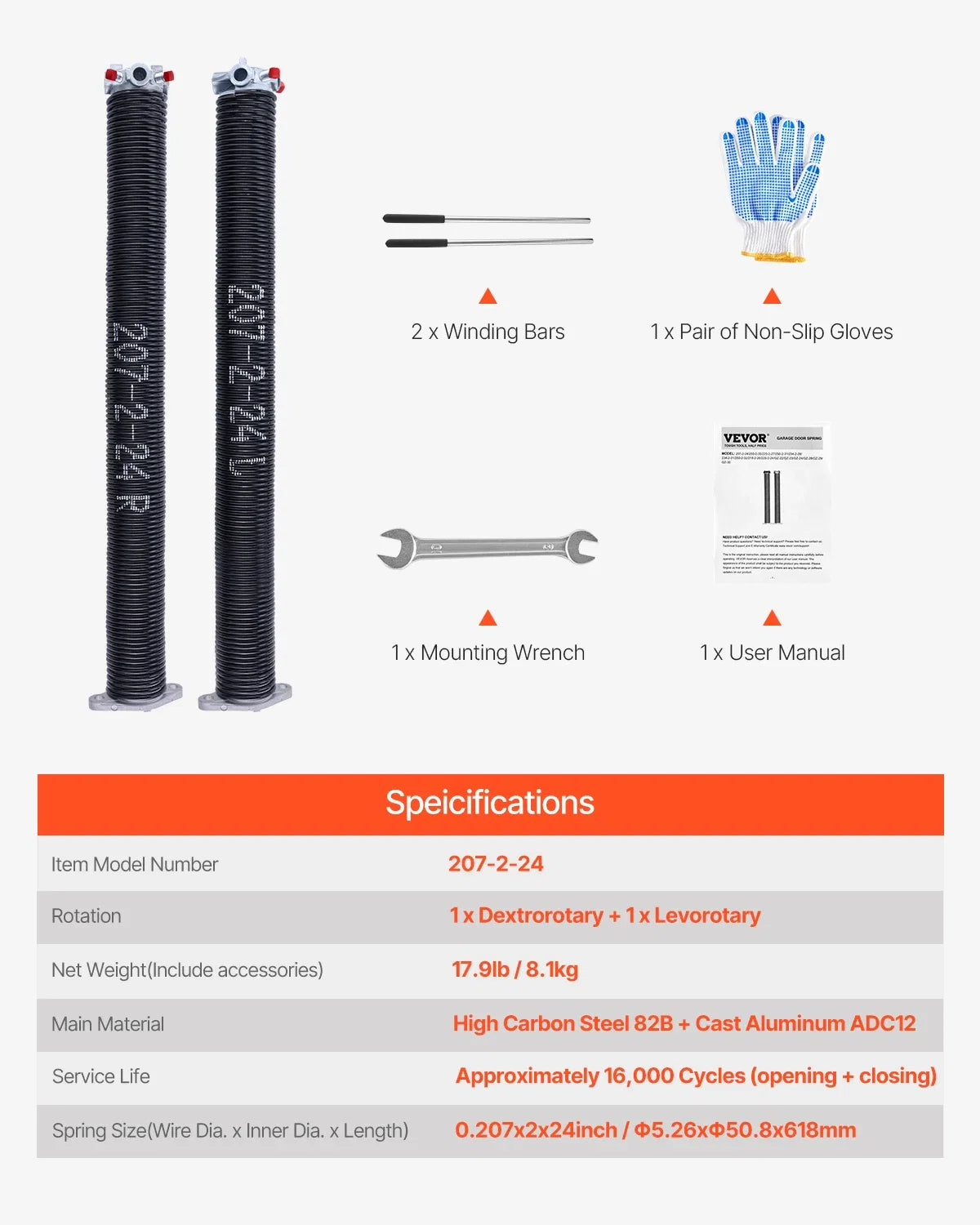 Garage Door Torsion Springs Pair 16000 Cycles Electrophoresis Black Coated for Replacement Garage Door Springs