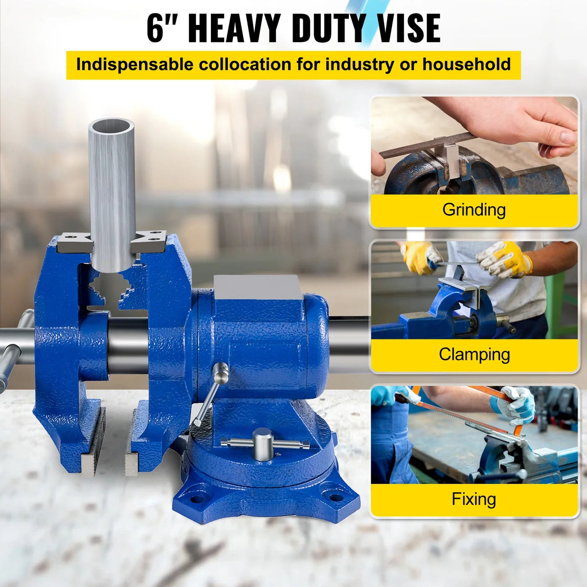 5" Multipurpose Bench Vise 360° Swivel Rotating Vise Head/Body 30Kn Clamping Force for Clamping Fixing Home Hand Tool