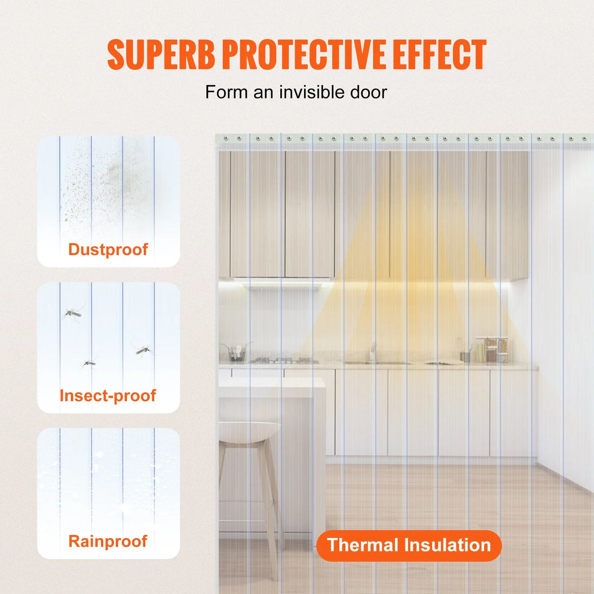 150ft Clear Strip Curtain Ribbed Plastic Durable Door Strips PVC Bulk Roll for Warehouses Factories, Supermarkets