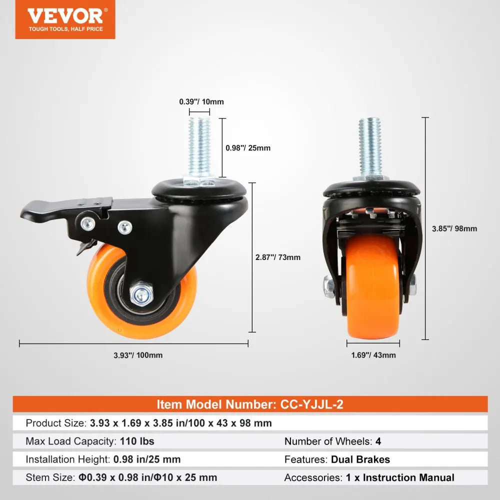 2/3/4/5/6-inch Swivel Plate Casters Set of 4 with Security Dual Locking PVC Caster Wheels for Cart Furniture Workbench