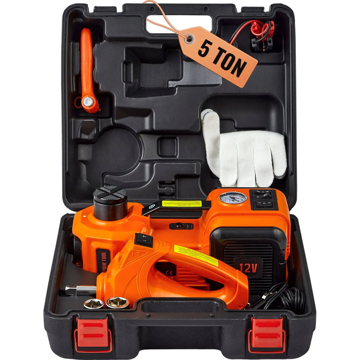 Electric Car Jack, 5 Ton/11023 LBS Hydraulic Jack Lift with Electric Impact Wrench, Built-in Inflatable Pump