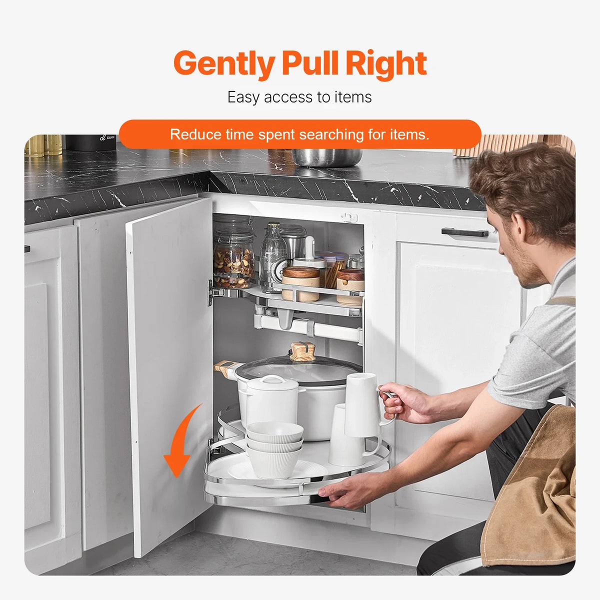 Swing Right Blind Corner Cabinet, Pull Out Organizer for 36 inch Width Blind Cabinet, 2 Tier Height Adjustable Swing Tray