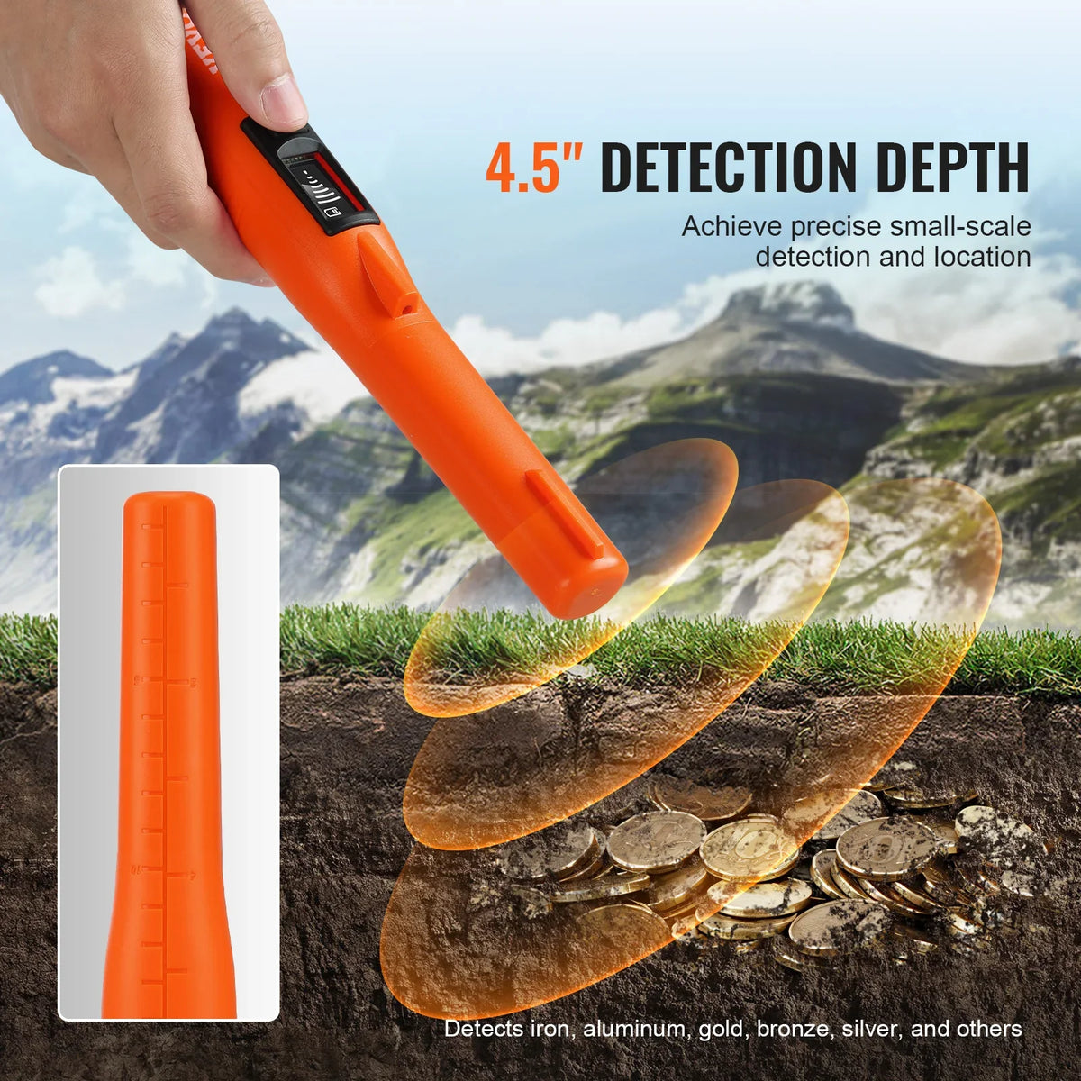 Metal Detector Pinpointer IP66/IP68 Waterproof Handheld Pin Pointer Wand 1.96"/4.5" Detection Depth 3 Modes for Detecting