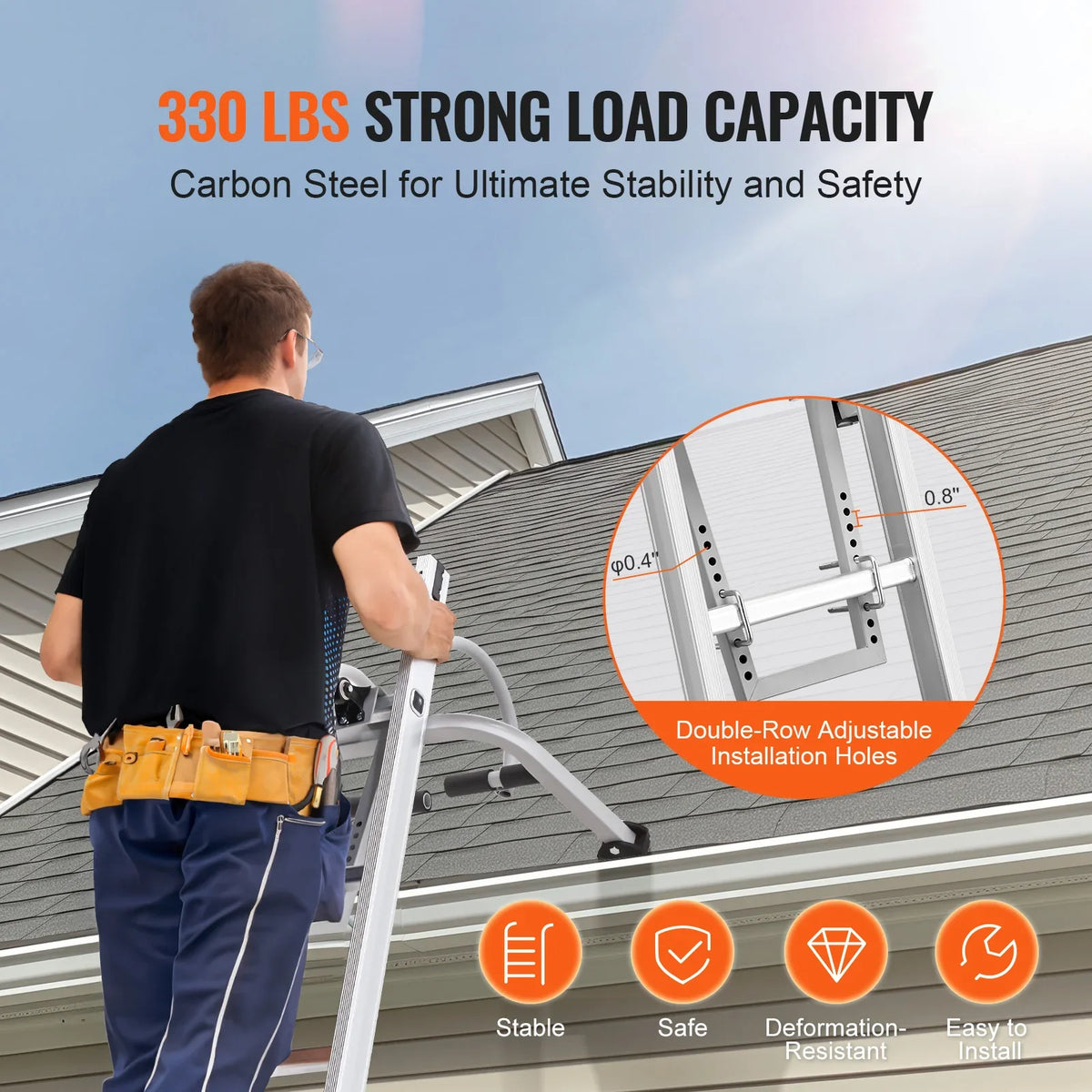 Ladder Stabilizer 2in1 Extension Wall Ladder Standoff Hook Roof Ridge Ladder Accessories Both Horizontally and Vertically